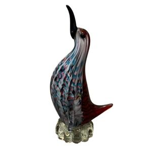 Vintage hand-blown art glass bird figurine, styled in the manner of Murano glass